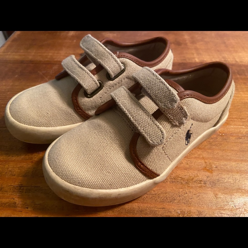 Polo leather camel Velcro slip on shoe